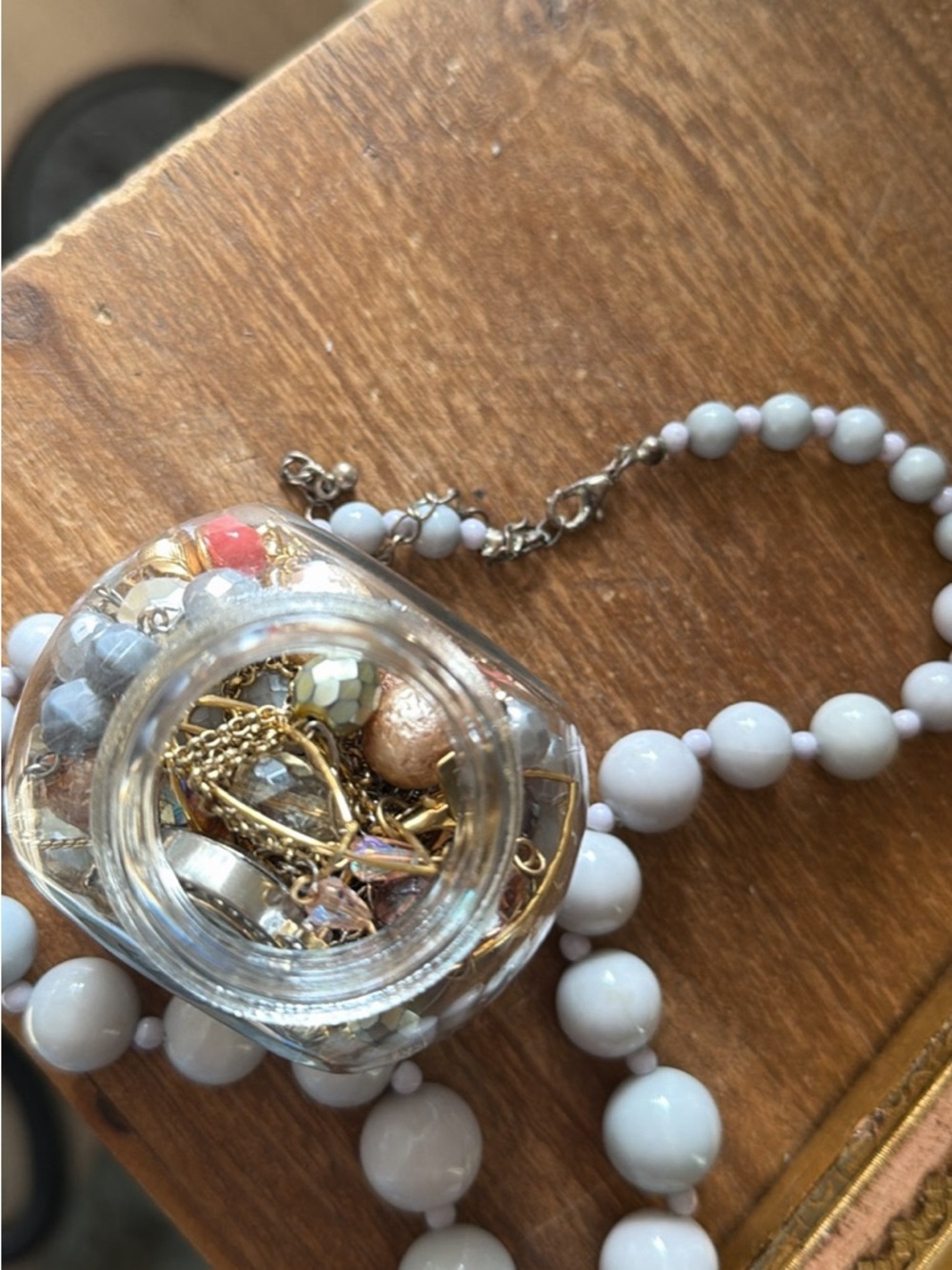 Warm romantic blush and gray mystery mini jewelry jar - lots inside even when sm - Picture 5 of 5
